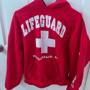 lifeguard sweat shirt, size Large, color red brand pacific co
